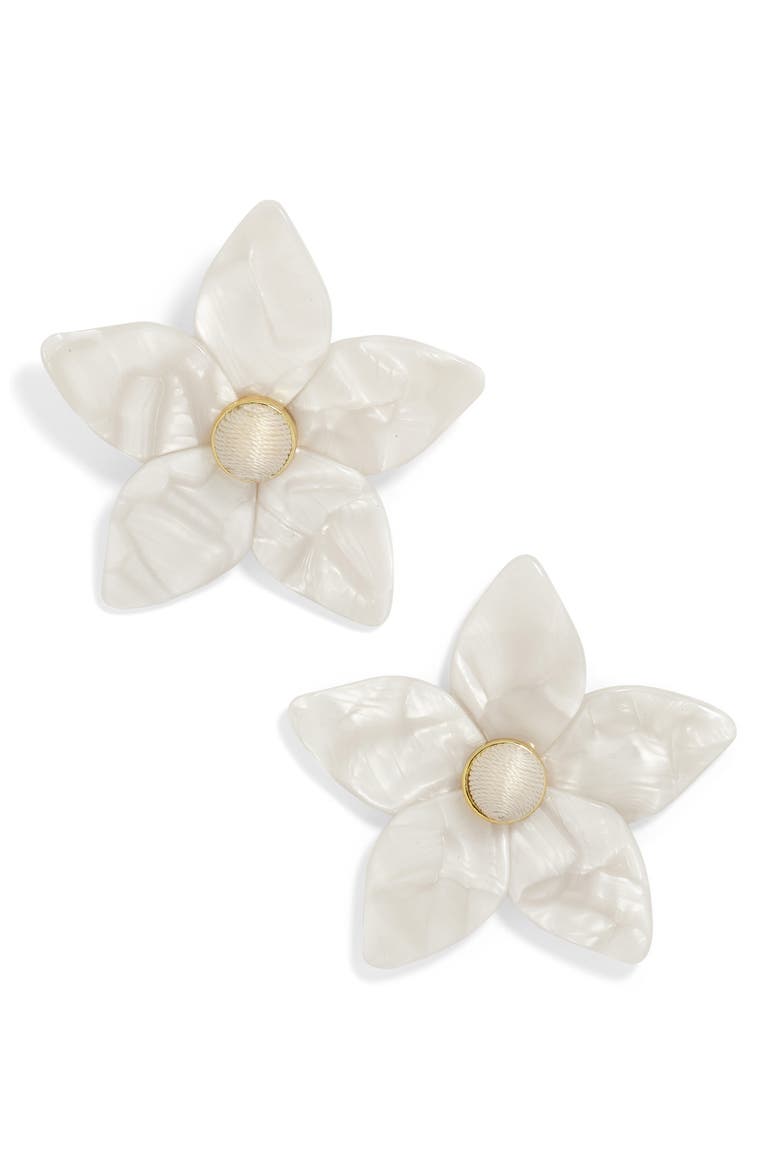 Amariella Acrylic Flower Stud Earrings, Alternate, color, WHITE