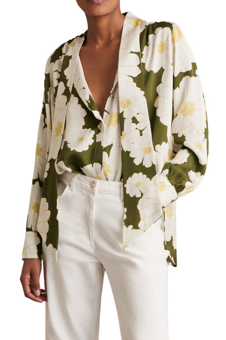 Danya Floral Tie Neck Shirt, Main, color, IVORY/ GREEN