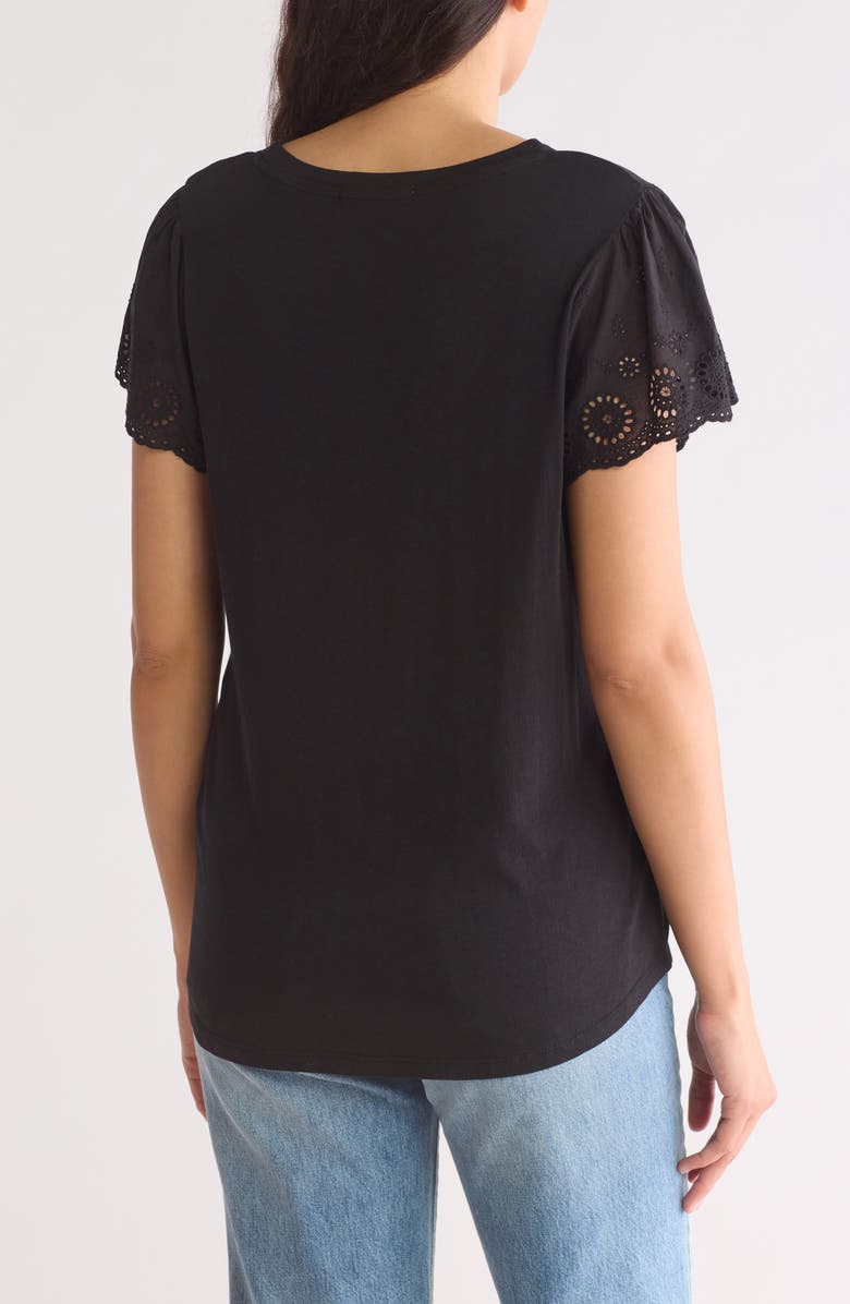 C & C California Margot Mixed Media Eyelet Sleeve T-Shirt, Alternate, color, 