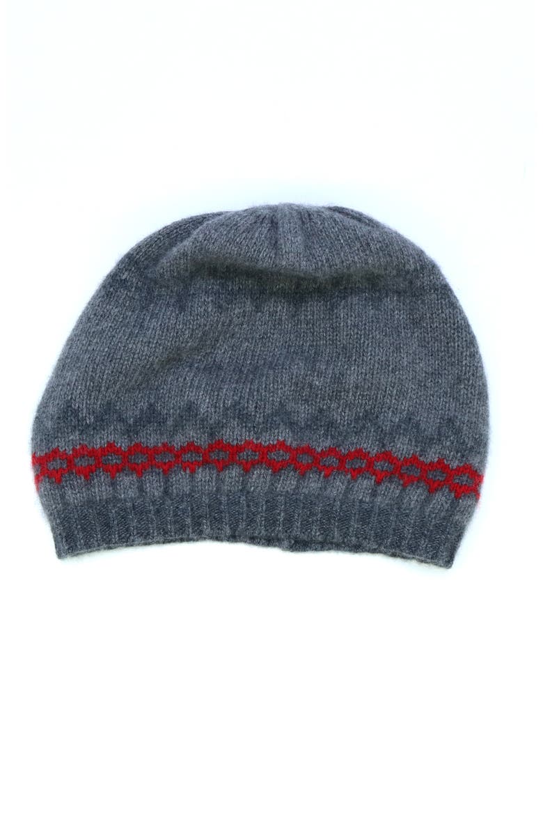 Cashmere slouchy hat in geometrical design, Main, color, MEDIUM GREY COMBO