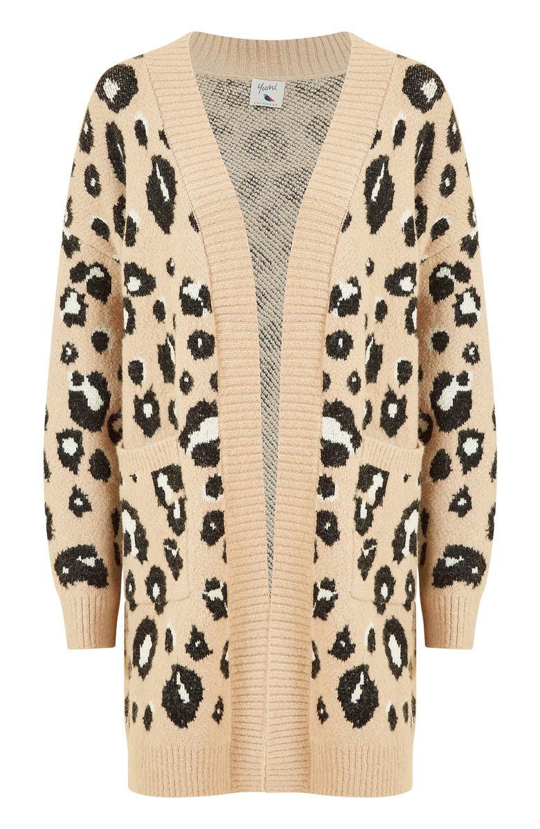 Yumi Animal Intarsia Knit Long Cardigan, Alternate, color, Beige