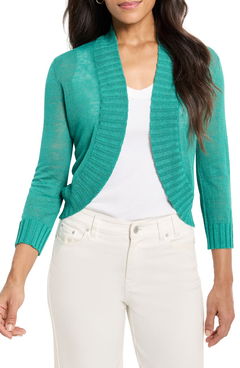 NIC+ZOE Linen Blend Bolero Cardigan, Main, color, Bright Jade