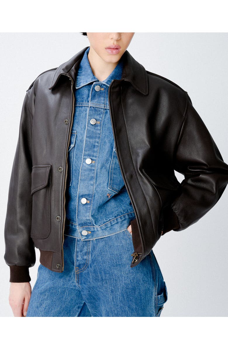 Hommegirls Leather Bomber Jacket, Main, color, Dark Brown