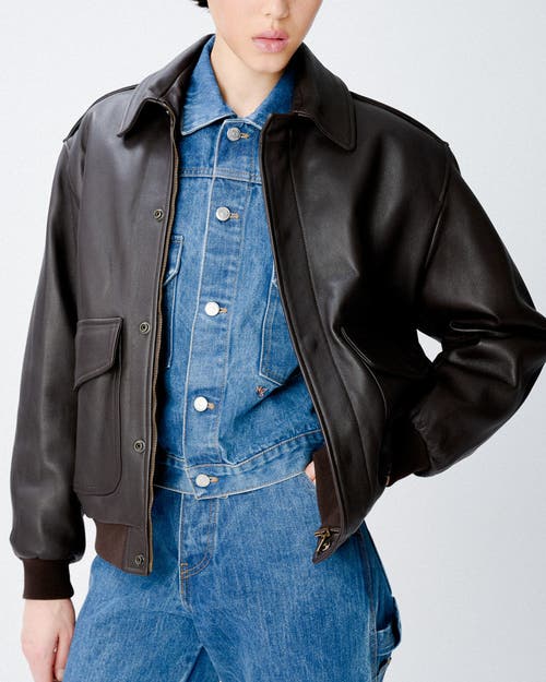 Hommegirls Brown Oversized Leather Bomber Jacket In Black