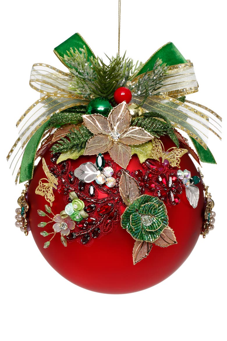 Floral Jeweled Ornament, Red, Main, color, Red