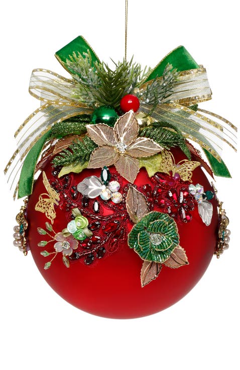 Floral Jeweled Ornament, Red