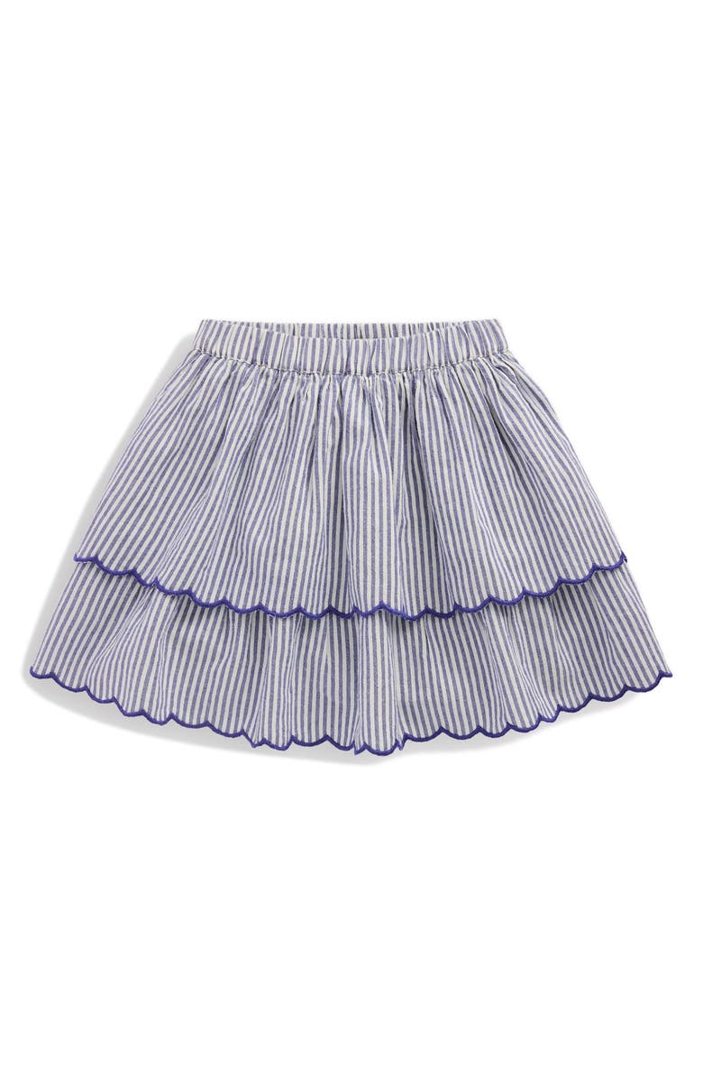 Mini Boden Kids' Stripe Embroidered Tiered Cotton Skirt, Main, color, Sapphire Blue Stripe