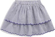 Mini Boden Kids' Stripe Embroidered Tiered Cotton Skirt
