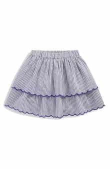 Kids' Stripe Embroidered Tiered Cotton Skirt