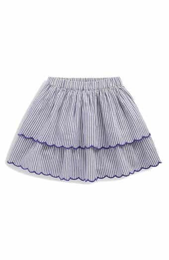 Kids' Stripe Embroidered Tiered Cotton Skirt