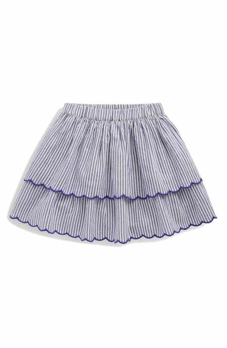 Kids' Stripe Embroidered Tiered Cotton Skirt