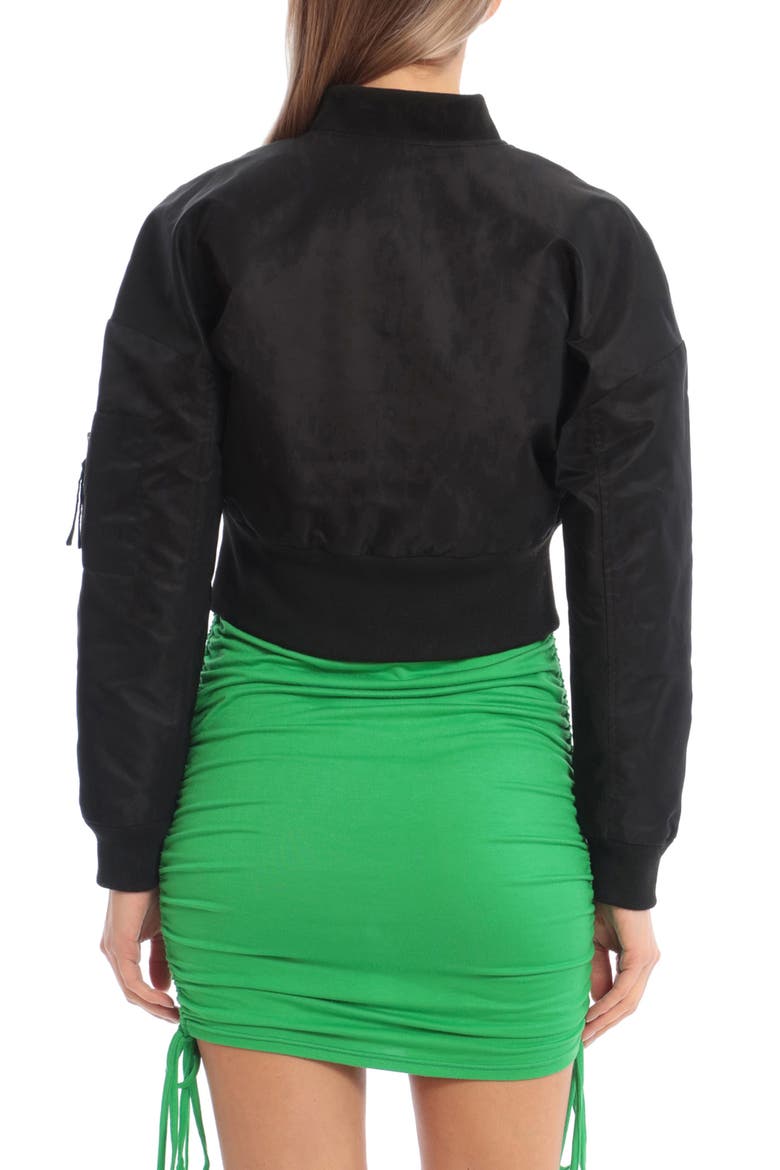 Shrunken Nylon Bomber Jacket, Alternate, color, BLACK