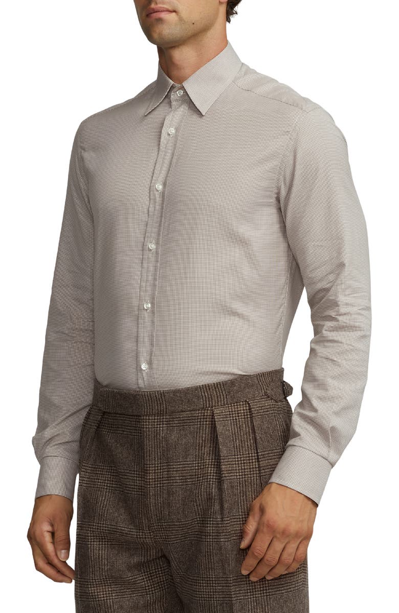 Ralph Lauren Purple Label Houndstooth Cotton Twill Button-Up Shirt, Alternate, color, 