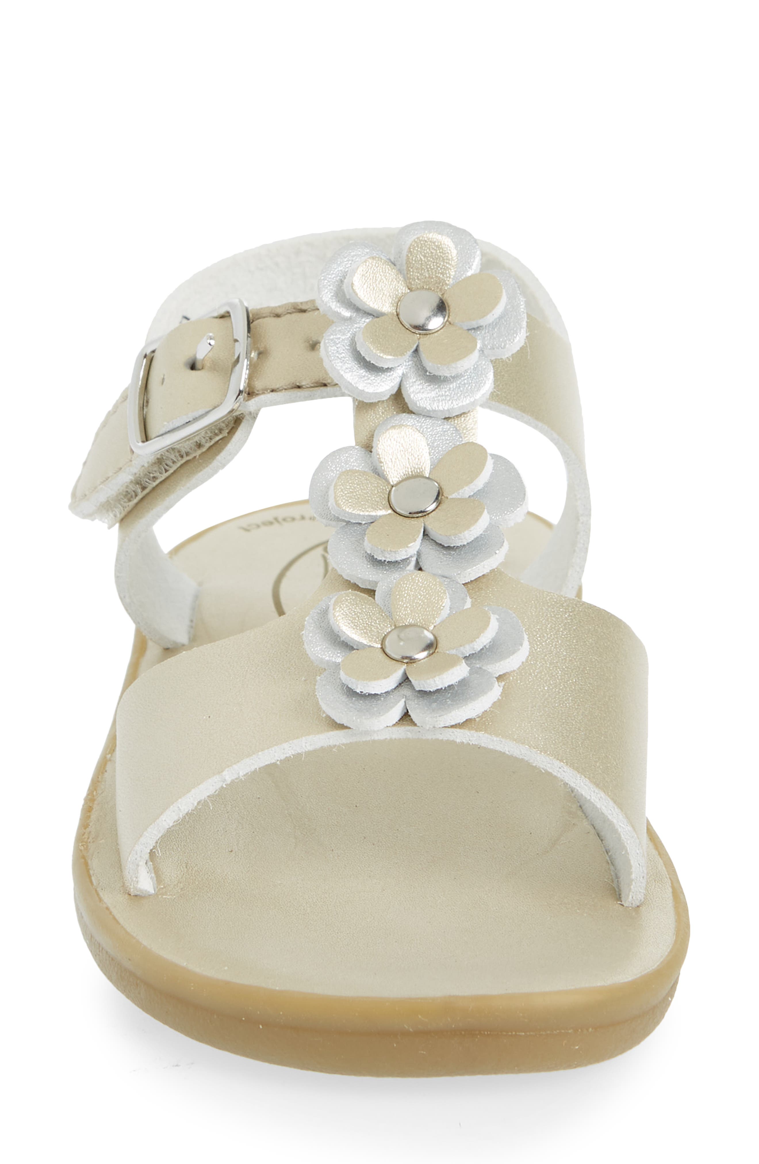 Jasmine Metallic Flower Waterproof Sandal, Alternate, color, SOFT GOLD MICRO