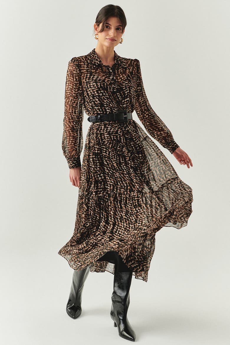 Aliza Chiffon Midi Dress, Alternate, color, Brown