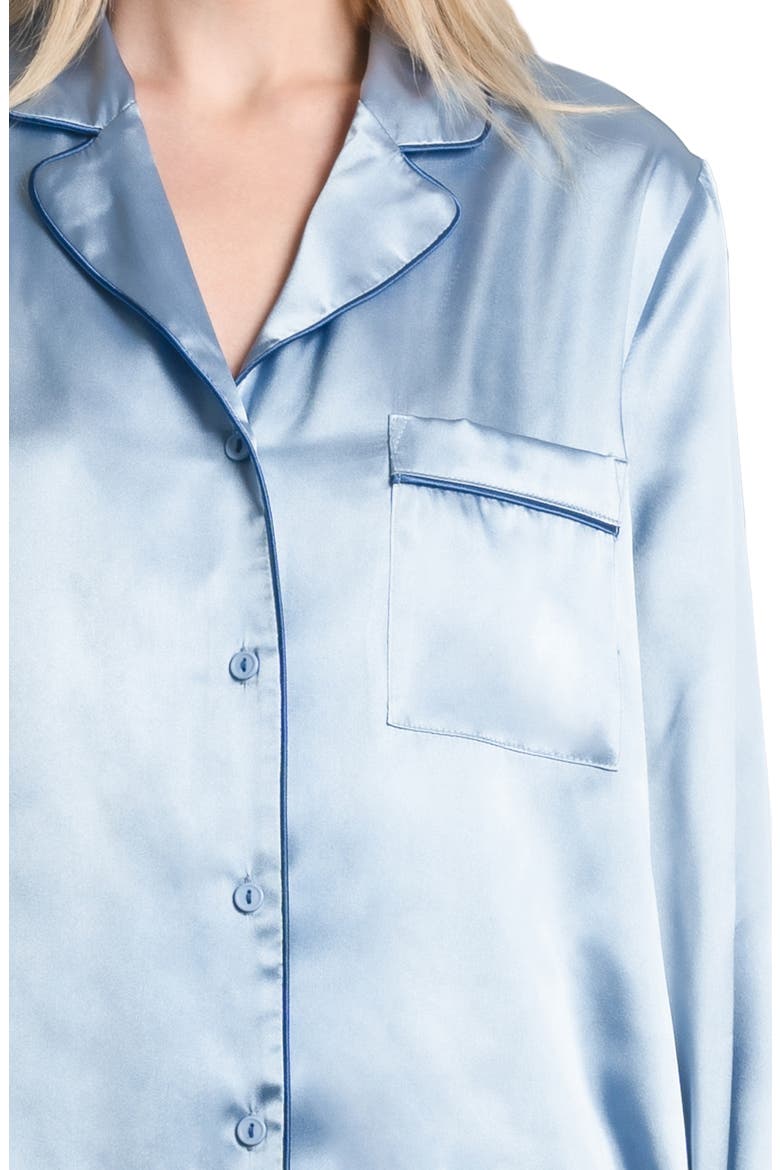 Felicity Lace Trim Long Sleeve Satin Shorts Pajamas, Alternate, color, CHAMBRAY