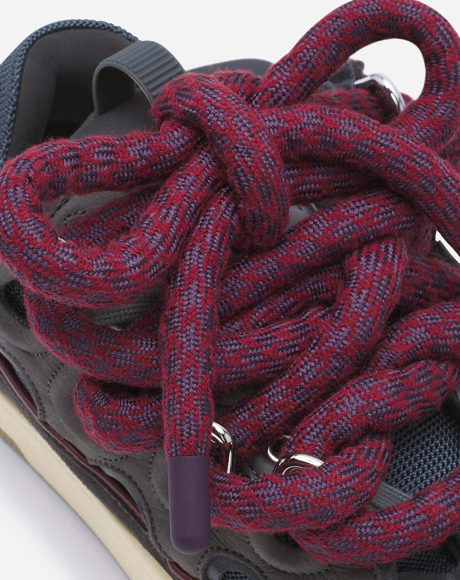 Lanvin CURB SNEAKERS IN LEATHER WITH SNAKE LACES, Alternate, color, Shark Grey