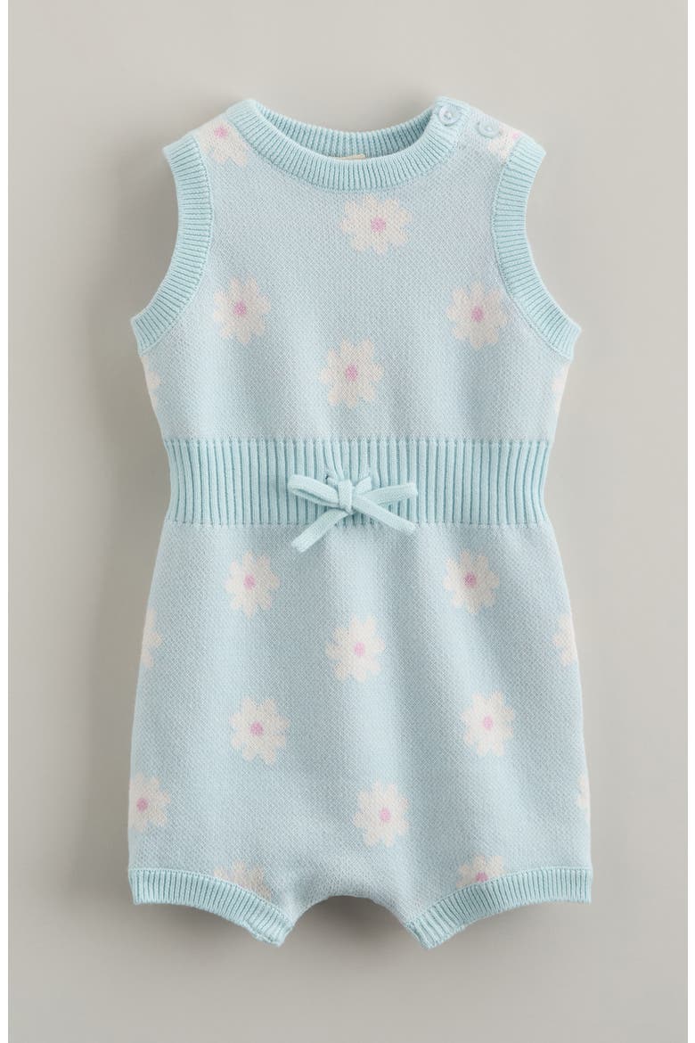 Ribbed Waist Cotton Romper, Main, color, BLUE DELICATE SPRING DAISIES