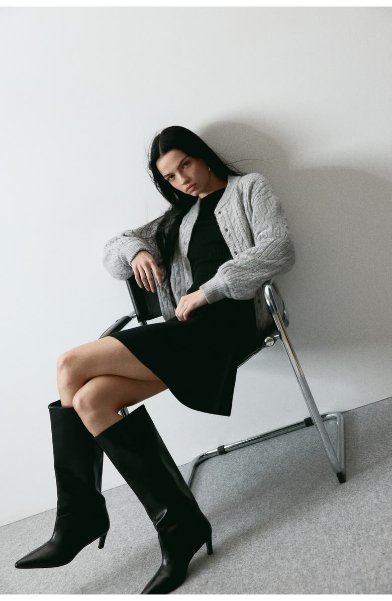 H&M Cable-knit Bomber Jacket, Alternate, color, Light Gray Melange