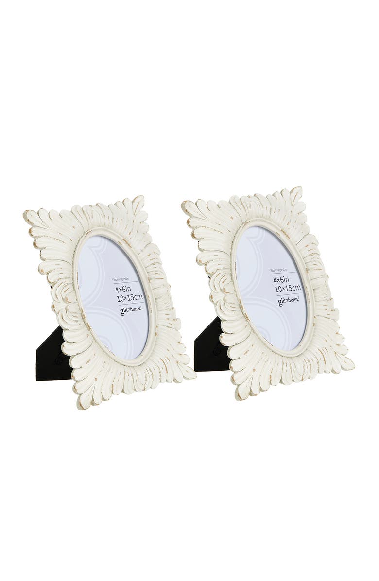 Glitzhome Set of 2 White Ornate Resin Tabletop Picture Frames-4x6, Alternate, color, White