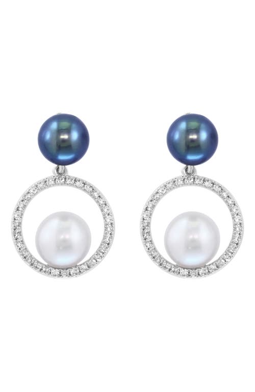 Effy 14k White Gold Freshwater Pearl & Diamond Circle Drop Earrings In Pearl