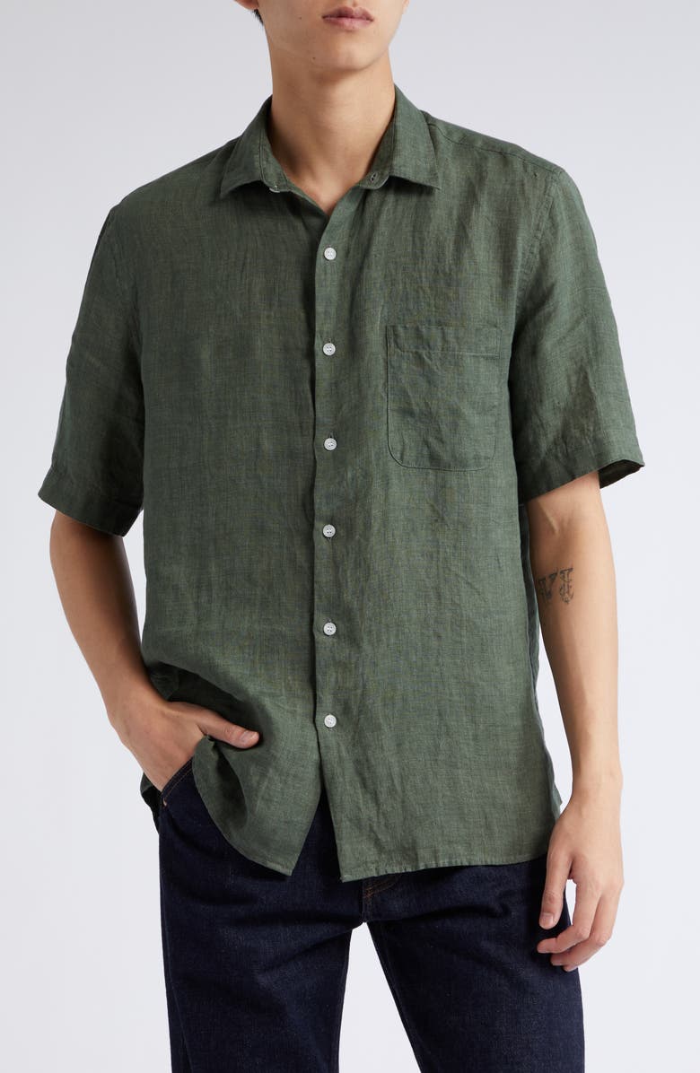 Sunspel Short Sleeve Linen Button-Up Shirt, Main, color,