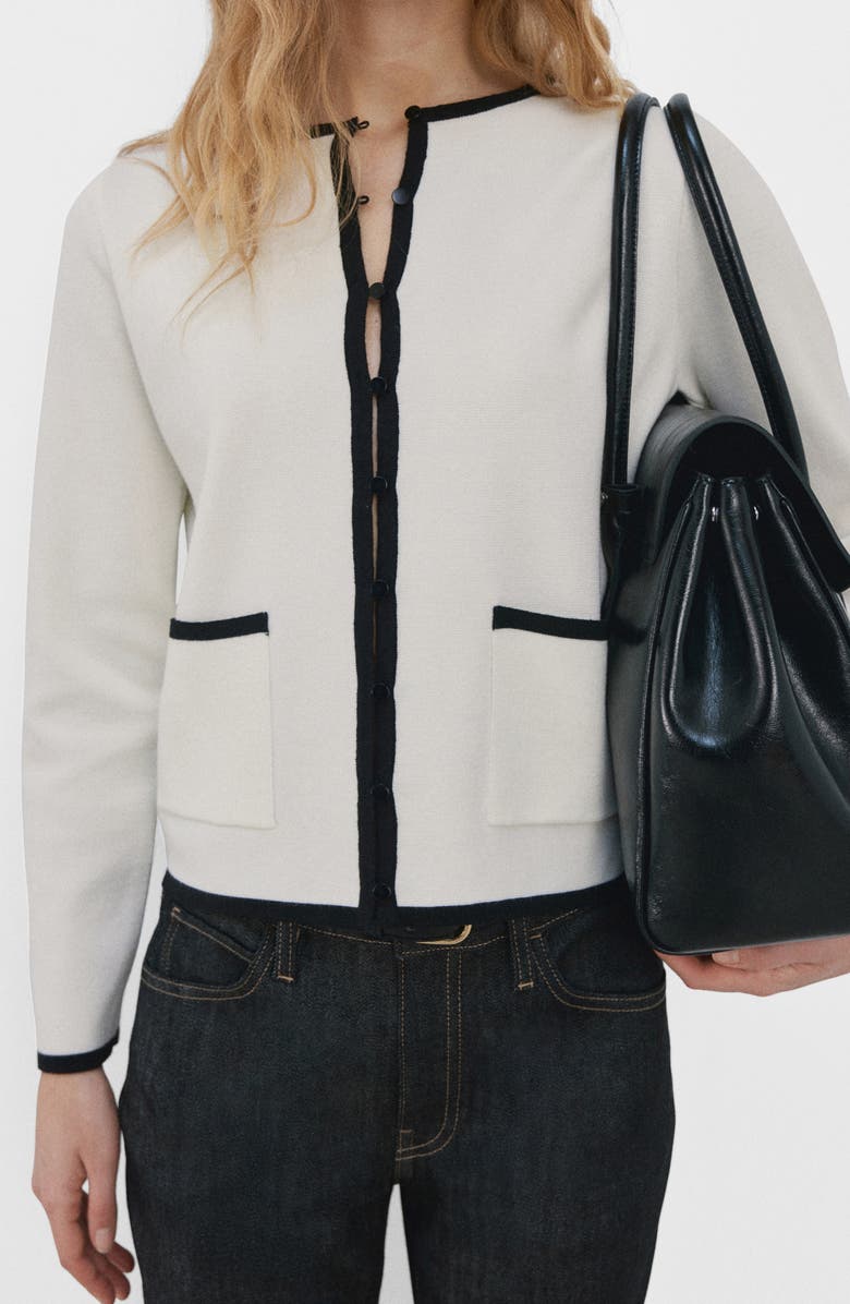 MANGO Contrast Rib Cardigan, Alternate, color, Ecru