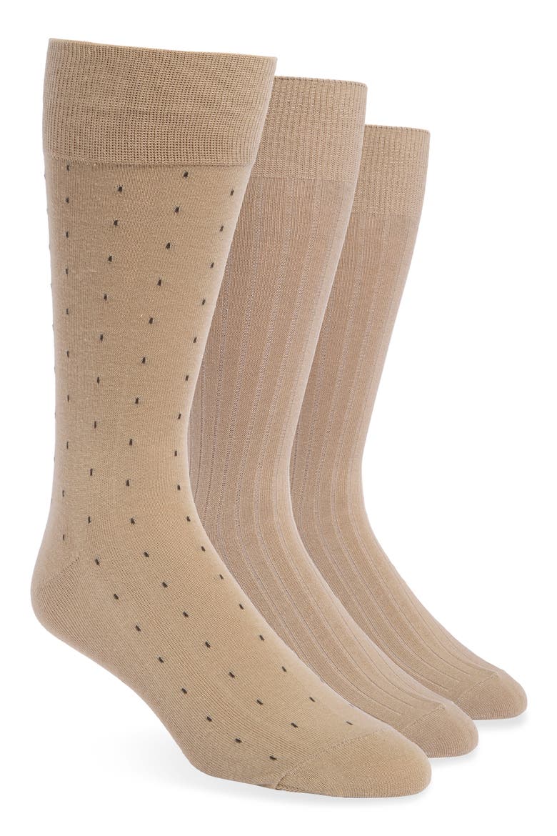3-Pack Crew Socks, Main, color, TAUPE