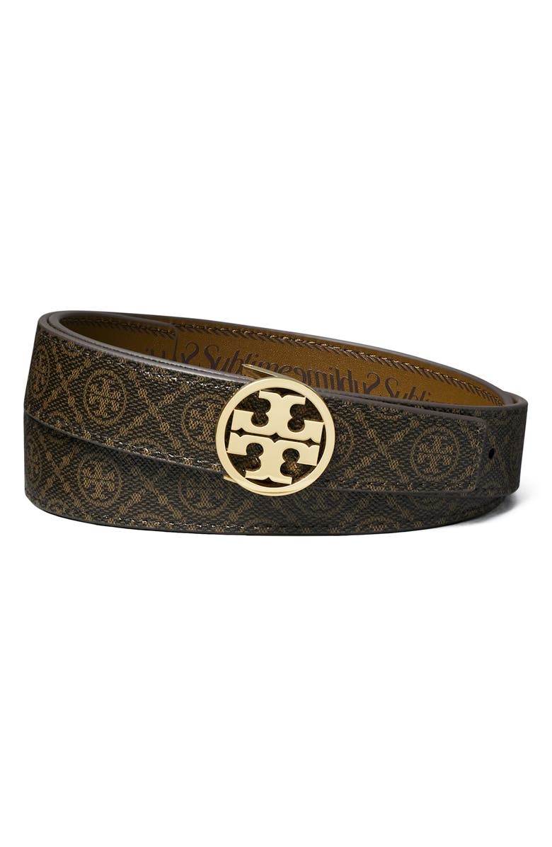 Tory Burch Reversible Leather Belt, Main, color, French Press / Gold