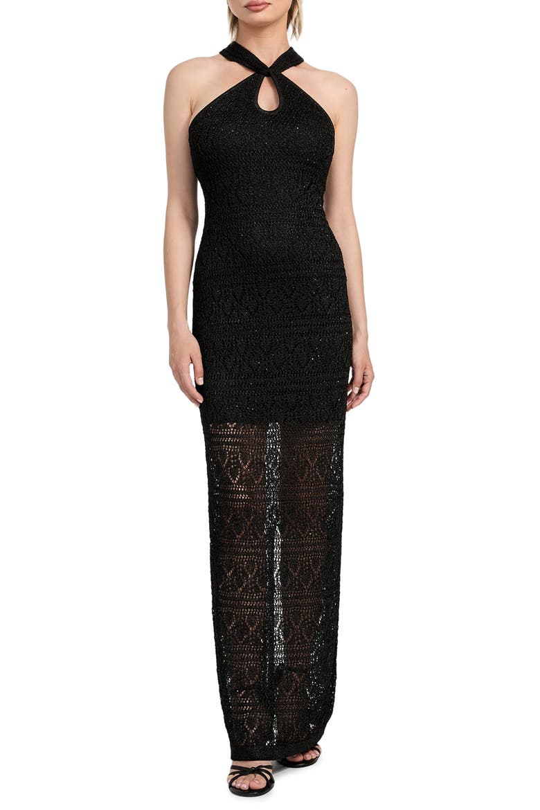 Cynthia Sequin Keyhole Maxi Dress, Main, color, JET BLACK MULTI