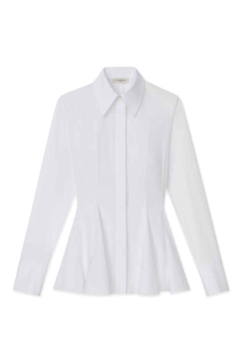 Godet Pleat Stretch Poplin Peplum Shirt, Alternate, color, WHITE