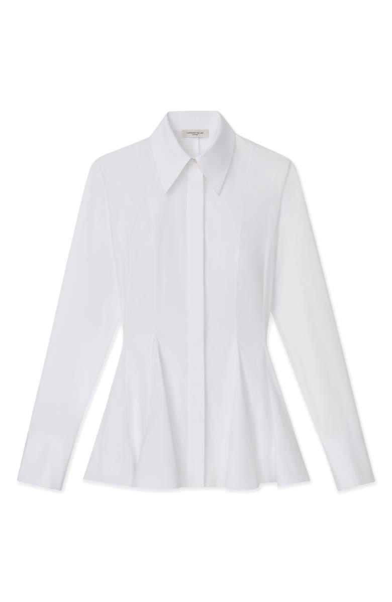 Lafayette 148 New York Godet Pleat Stretch Poplin Peplum Shirt, Alternate, color, White