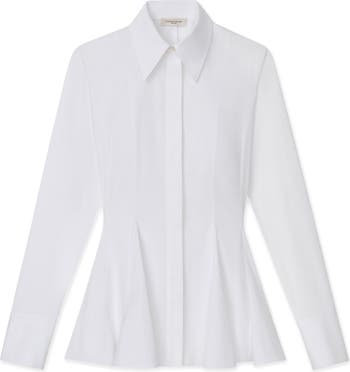 Lafayette 148 New York Women s Godet Pleat Stretch Poplin Peplum Shirt White Shirts