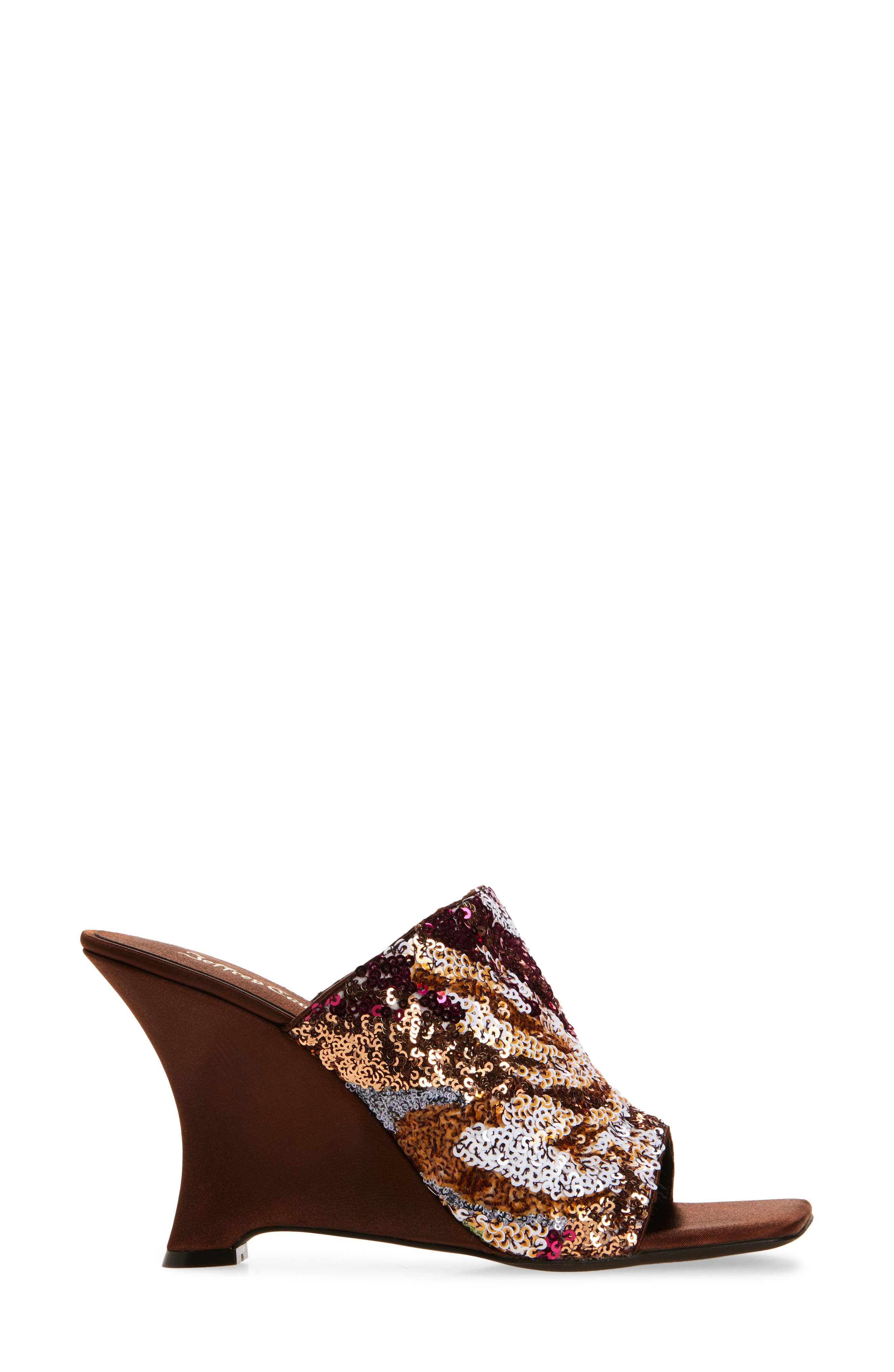 Jeffrey Campbell Aura Wedge Slide Sandal, Alternate, color, Brown Satin Combo