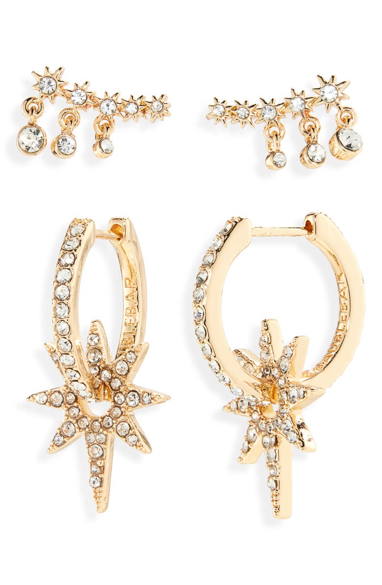 BaubleBar Portia Set of 2 Ear Crawlers & Hoop Earrings, Main, color, Clear/Gold