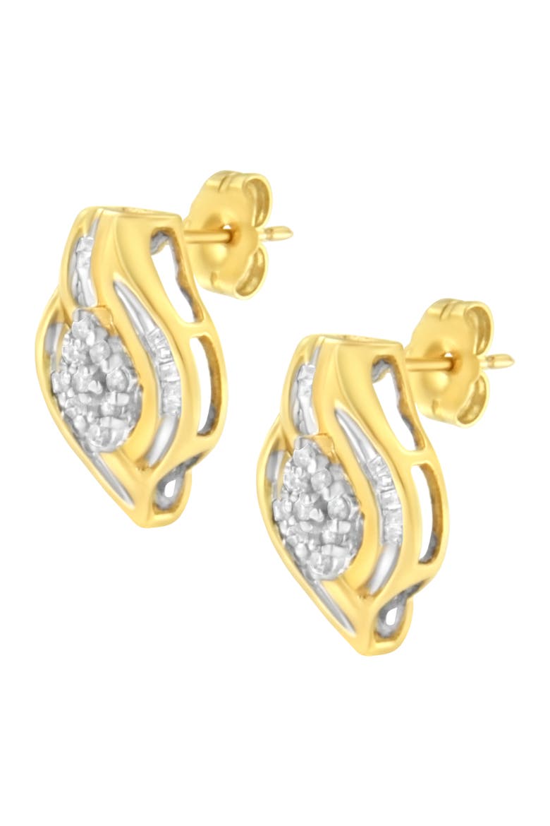 10K Yellow Gold 1/3 Ct RoundDiamond Cluster and Swirl Stud Earrings, Alternate, color, Yellow