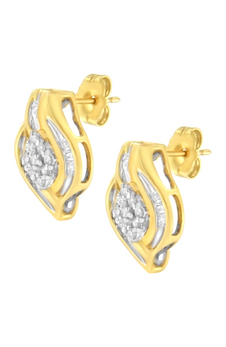 Haus of Brilliance 10K Yellow Gold 1/3 Ct RoundDiamond Cluster and Swirl Stud Earrings, Alternate, color, Yellow