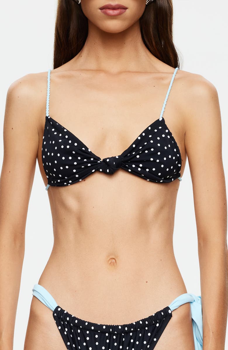 LIONESS Laguna Knotted Bikini Top, Main, color, Noir Polka