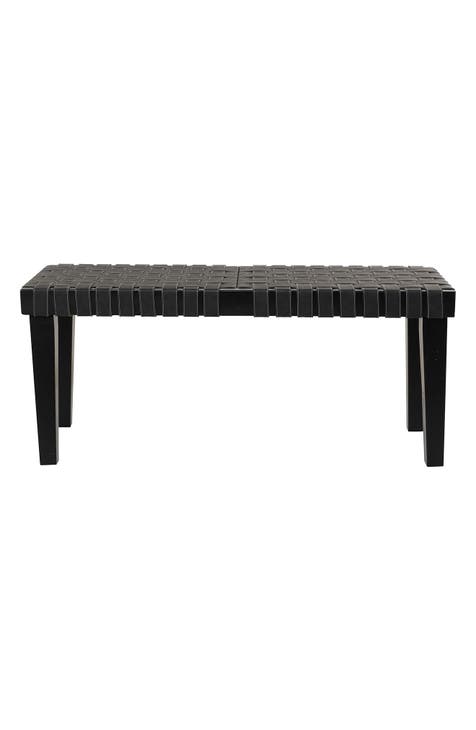 Black Wood Woven Bench