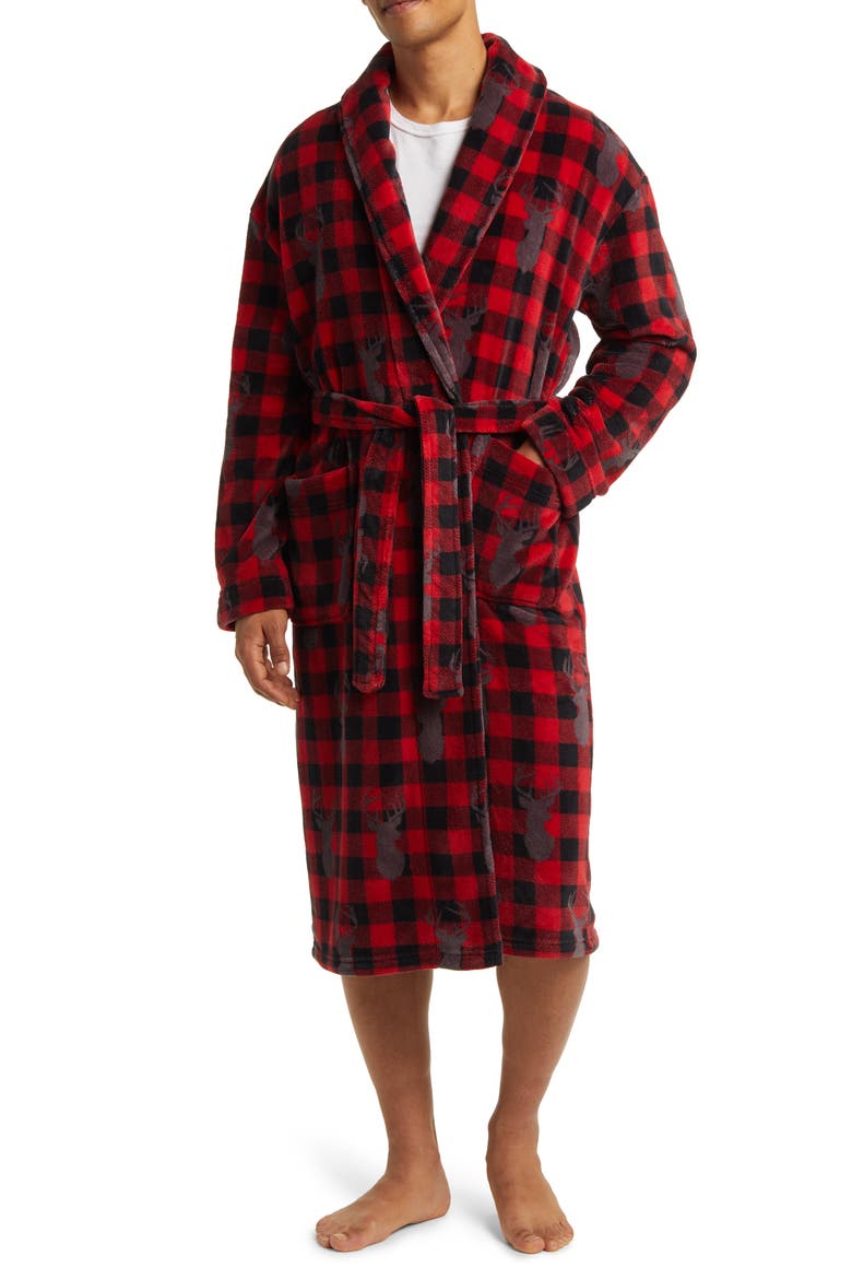 Chalet Chic Fleece Robe, Main, color, RED DEER