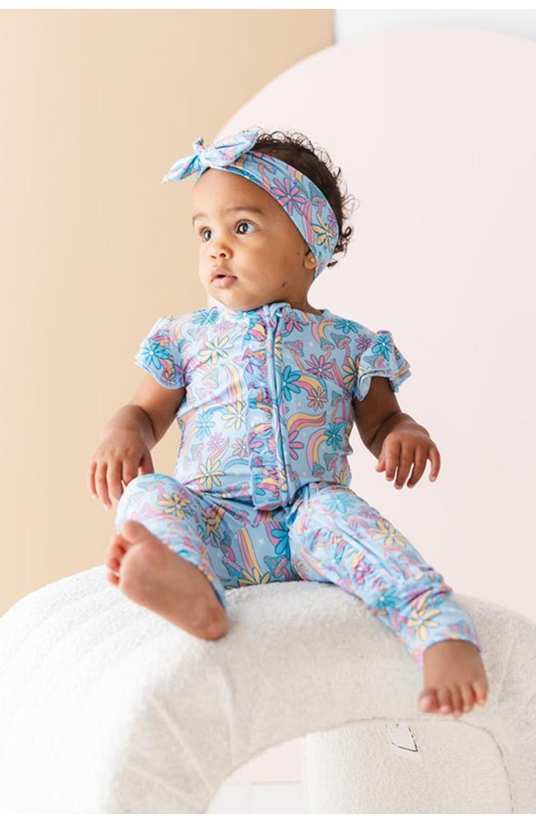 Charlie Lou Baby<sup>®</sup> Groovy Fall After All Flutter Sleeve Zip Romper, Alternate, color, Blue