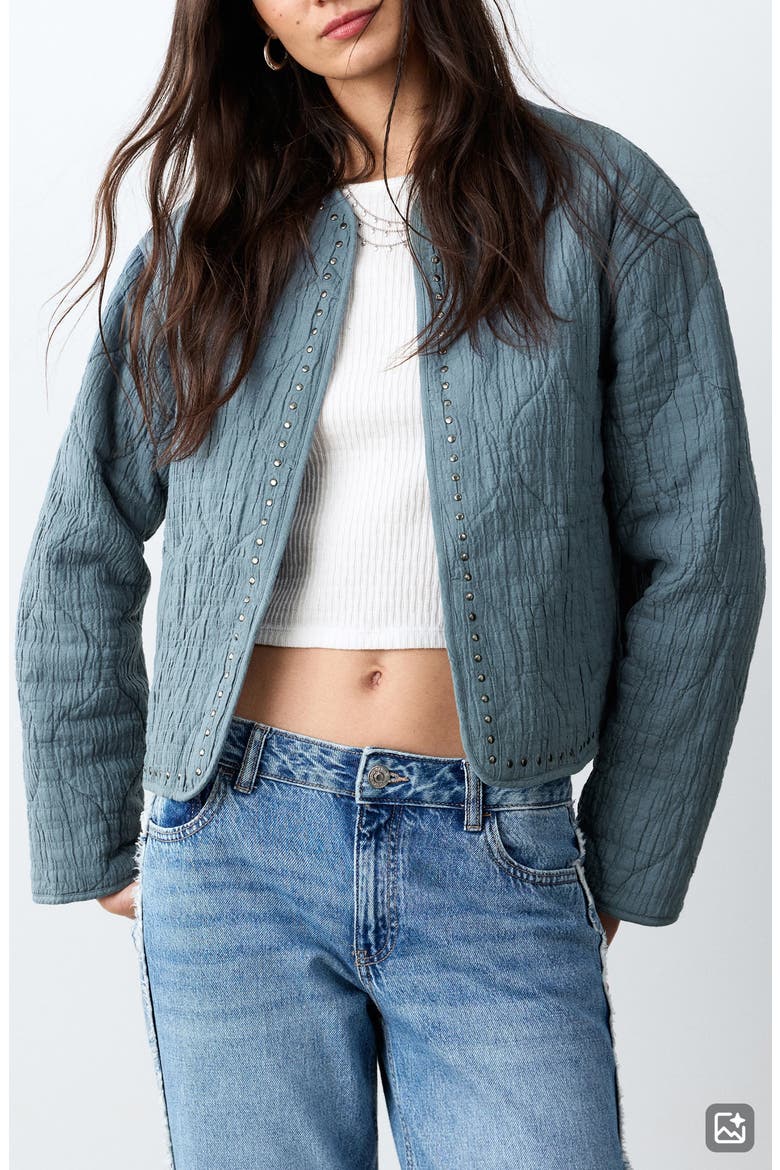 Studded Quilted Jacket, Main, color, PETROL BLUE