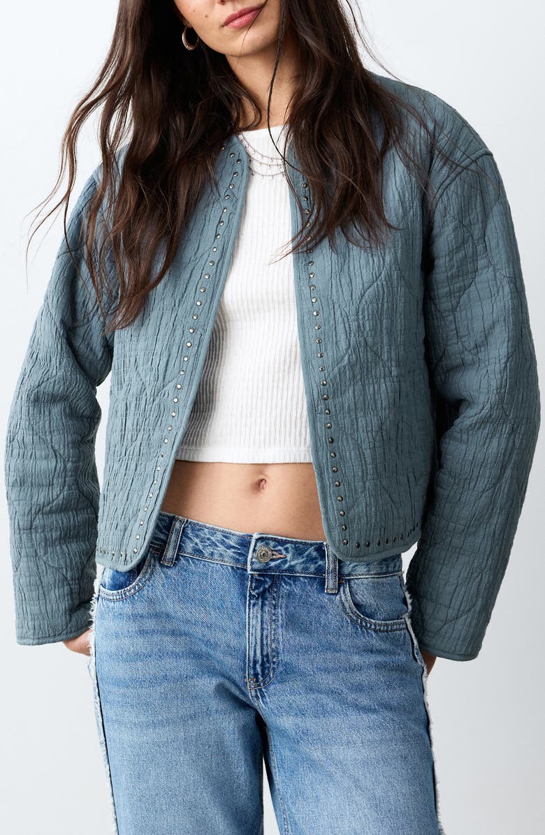 MANGO TEEN Studded Quilted Jacket, Main, color, Petrol Blue