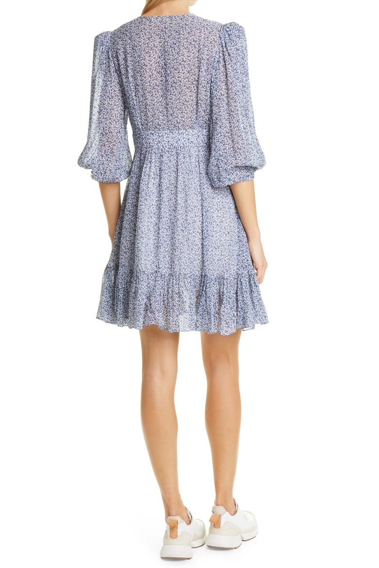 Ditsy Floral Dobby Chiffon Fit & Flare Dress, Alternate, color, PETITE BLUE