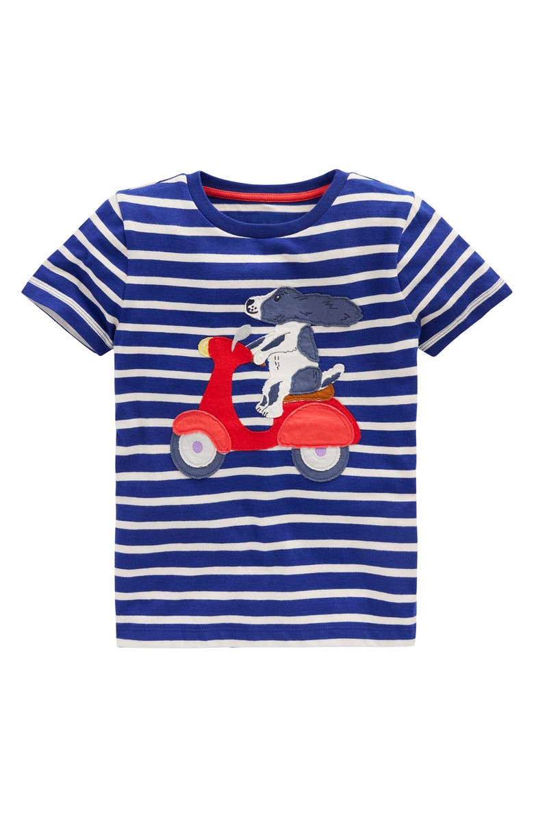 Mini Boden Kids' Stripe Scooter Appliqué Cotton Graphic T-Shirt, Main, color, 