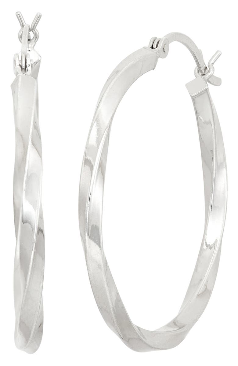 FZN Sterling Silver Twist Hoop Earrings, Main, color, White
