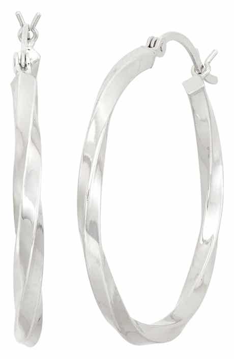 FZN Sterling Silver Twist Hoop Earrings