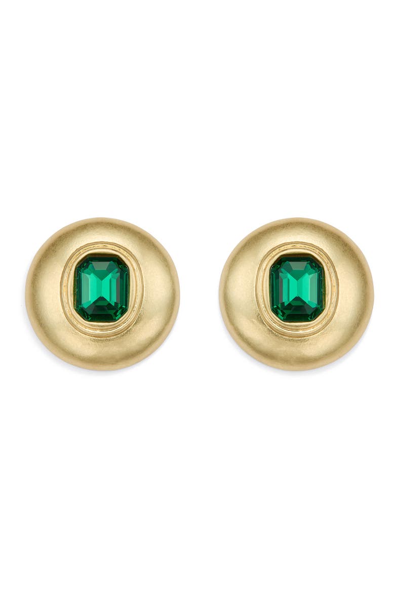 Crystal Button Stud Earrings, Main, color, GREEN