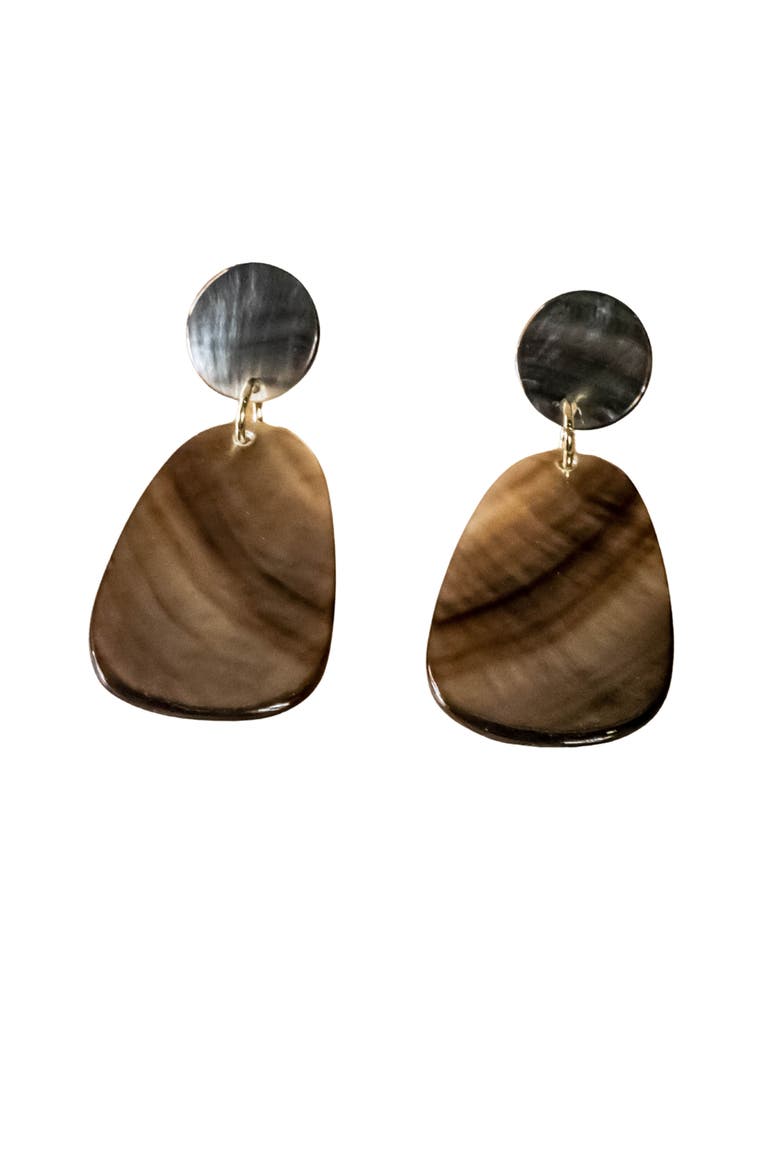 Mother-of-Pearl Round & Trapezoid Drop Earrings, Main, color, Black