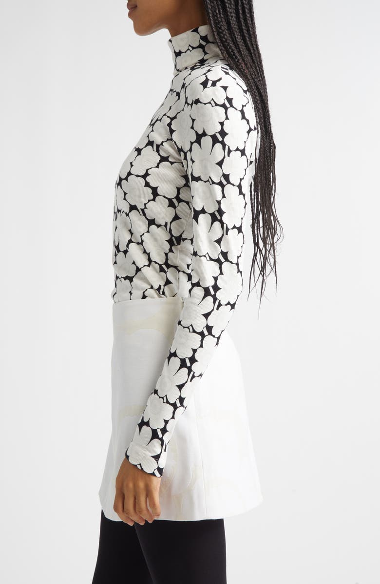 Marimekko Emali Unikko Rib Jersey Turtleneck Top, Alternate, color, White